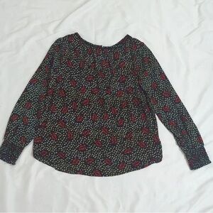 Elegant Black and Red Floral Long Sleeve Top